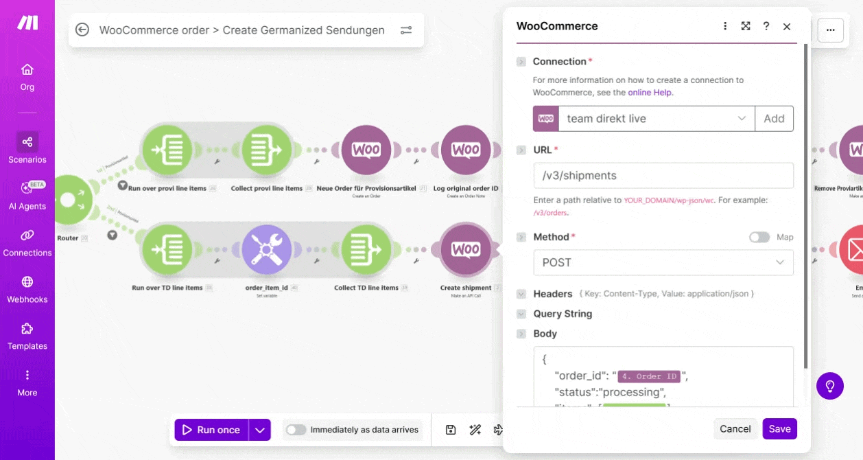WooCommerce Germanized Automation mit Make.com