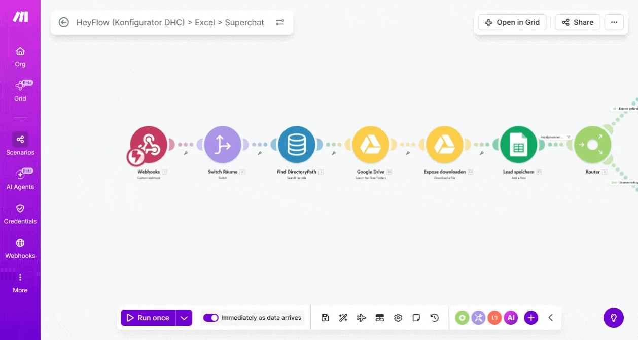 Make Automation für Superchat & heyflow